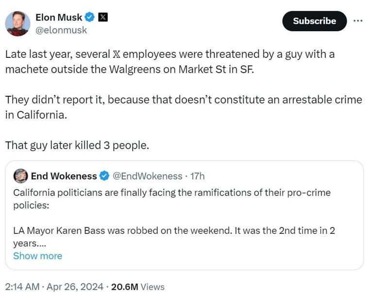 Elon Musk, çalışanlarını tehdit eden bir kişinin daha sonra cinayet işlediğini açıkladı