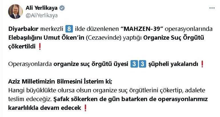 Diyarbakır merkezli organize suç örgütüne 8 ilde operasyon: 33 gözaltı