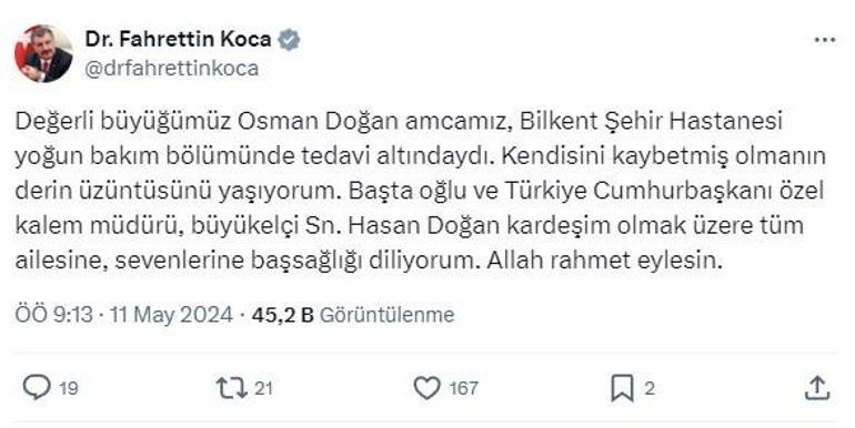 Cumhurbaşkanlığı Özel Kalem Müdürü Hasan Doğanın babası vefat etti