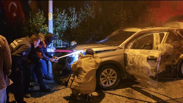 Ataşehirde güvenlik kamerasını kıran şüpheli park halindeki otomobili yaktı
