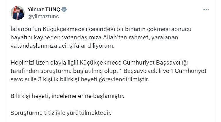 Küçükçekmecede çöken binayla ilgili soruşturma başlatıldı