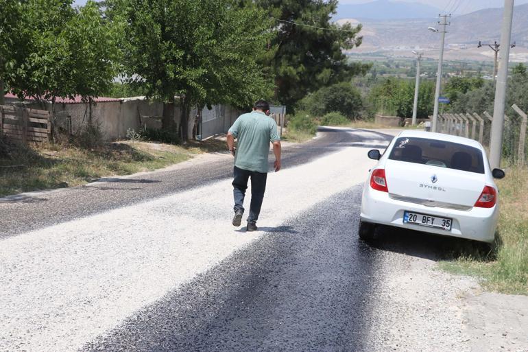 Denizlide 40 derece sıcakta asfalt eridi