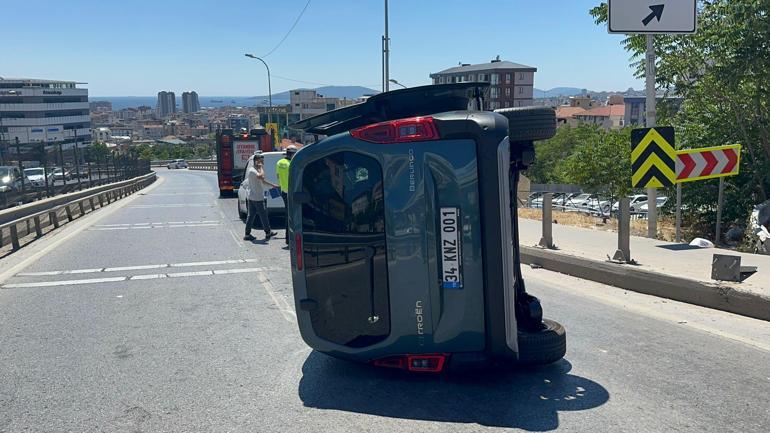 Pendik’te hafif ticari araç bariyere ok gibi saplandı