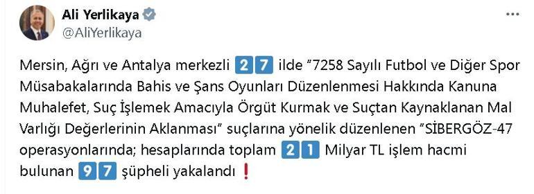 27 ildeki Sibergöz-47 operasyonlarında 97 şüpheli yakalandı