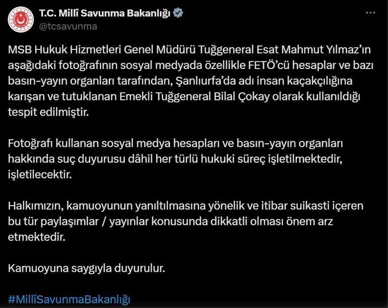 MSBden görevdeki generalin fotoğrafını, insan kaçakçılığı iddialarıyla ilişkilendirenlere suç duyurusu