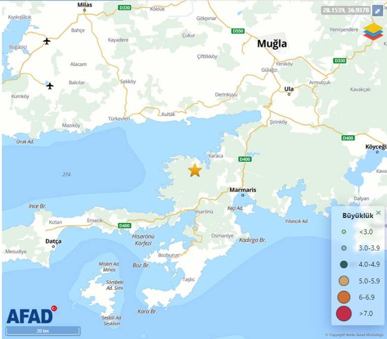 Muğlada 4.4 büyüklüğünde deprem