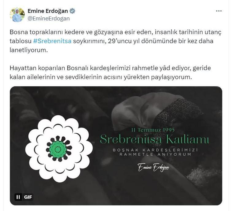 Emine Erdoğan, Srebrenitsa Soykırımında hayatını kaybedenleri andı