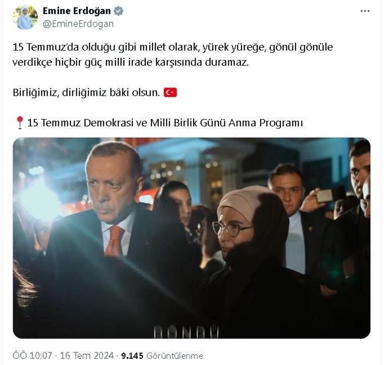 Emine Erdoğandan 15 Temmuz paylaşımı