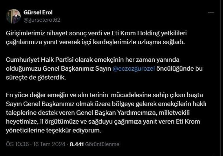 Elazığda maden işçilerinin talepleri karşılandı, yeniden üretim başladı