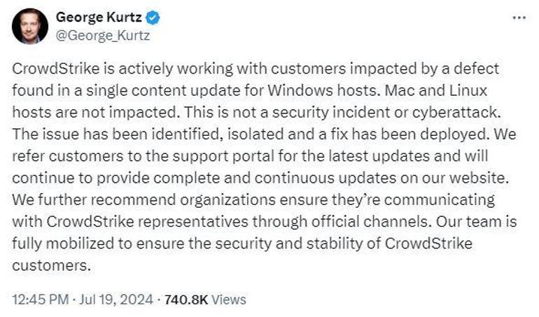 CrowdStrike CEOsu Kurtz: Siber saldırı değil