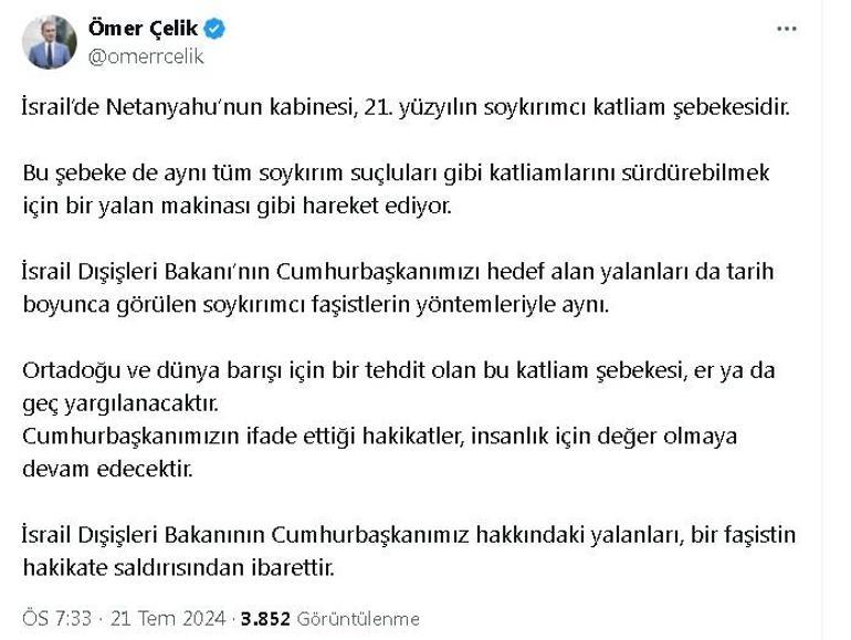 AK Parti sözcüsü Çelikten İsraile kınama