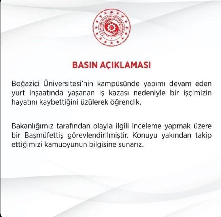 Çalışma Bakanlığından Sarıyerdeki iş kazasıyla ilgili açıklama