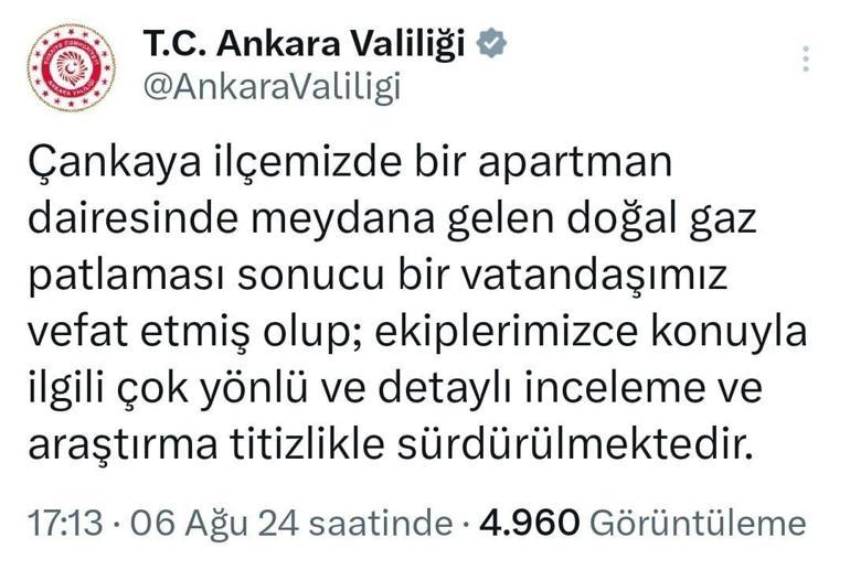 Ankarada doğal gaz kaynaklı patlama: 1 ölü