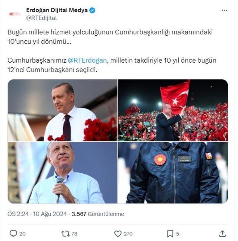 Cumhurbaşkanı Erdoğan için 10uncu yıl paylaşımı