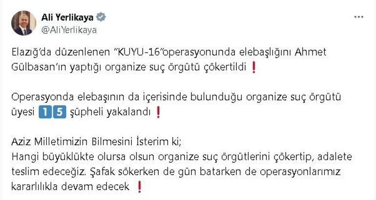 Elazığda Kuyu-16 operasyonunda organize suç örgütü çökertildi; 15 gözaltı