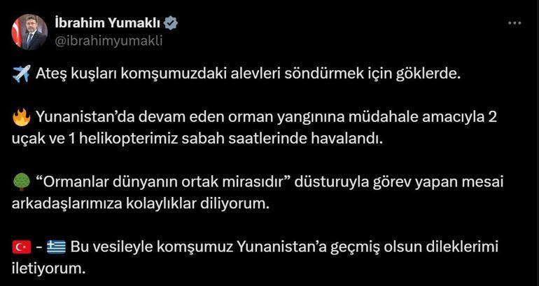 Bakan Yumaklı: Yunanistandaki yangına 2 uçak ve 1 helikopterimiz gitti