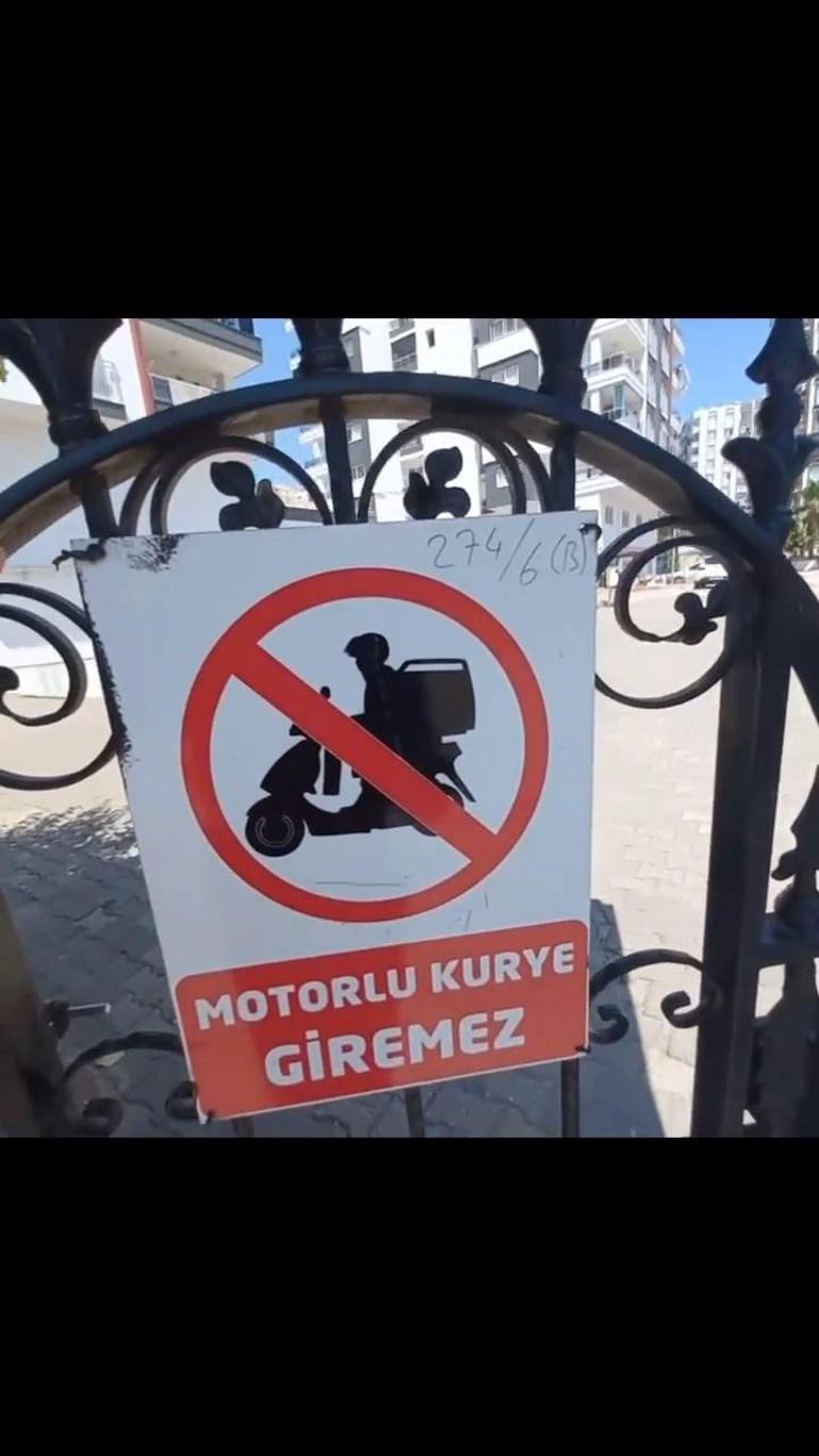 Sipariş götüren motokuryeden, Motorlu kurye giremez uyarısına motosiklet tepkisi