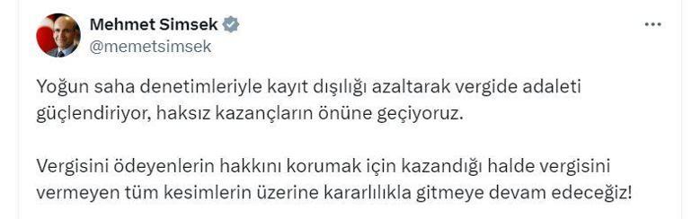 Bakan Şimşek: Vergisini vermeyenlerin üzerine gitmeye devam edeceğiz