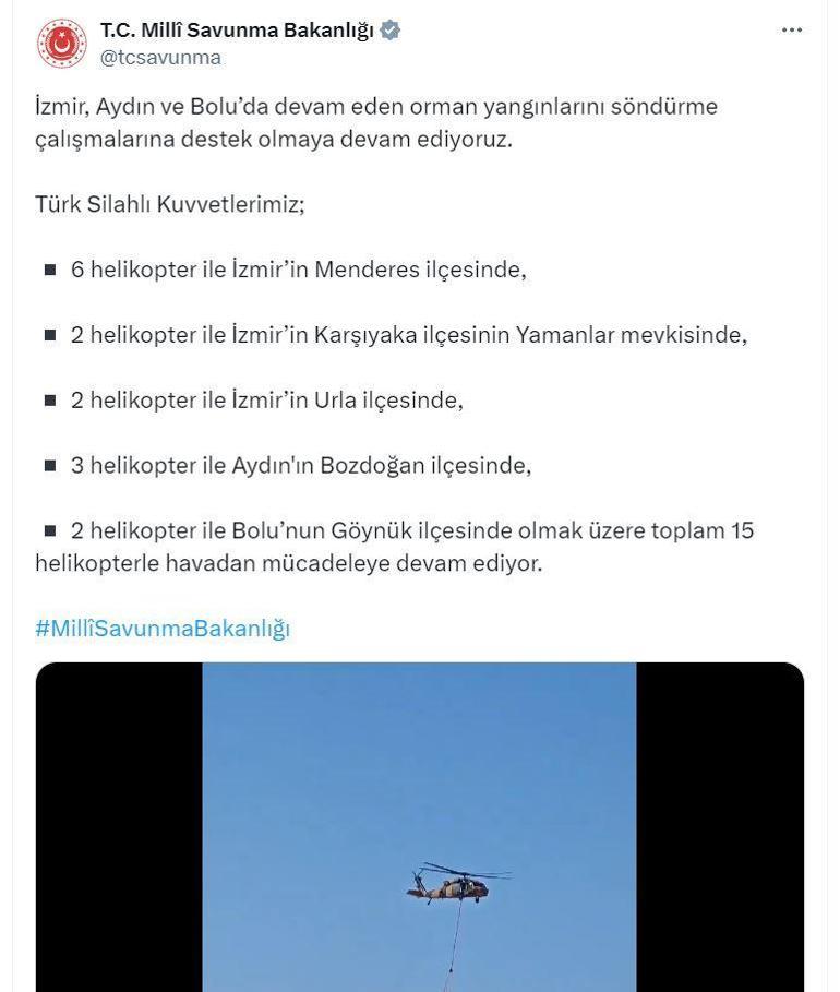 MSBden 15 helikopterle yangınla mücadeleye destek