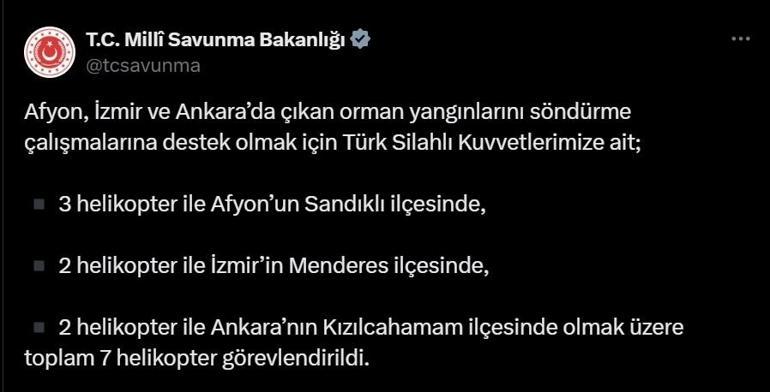 MSB: Ankara, İzmir ve Afyonda 7 helikopter görevlendirildi