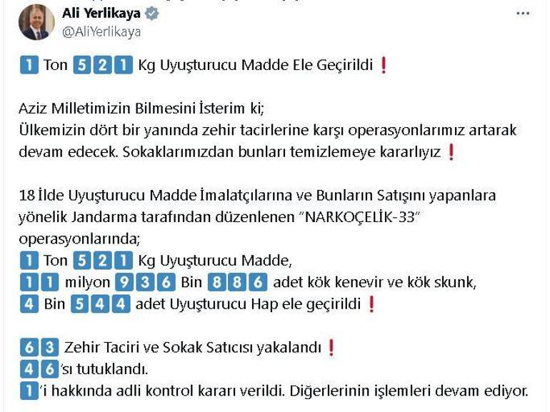 18 ildeki Narkoçelik-33 operasyonlarında 46 şüpheli tutuklandı