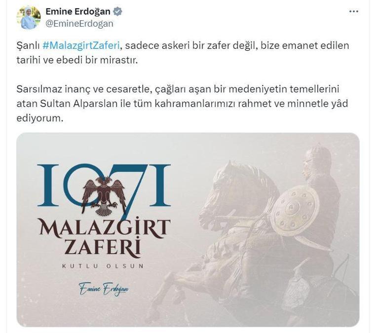 Emine Erdoğan, Malazgirt Zaferinin 953üncü yıl dönümünü kutladı