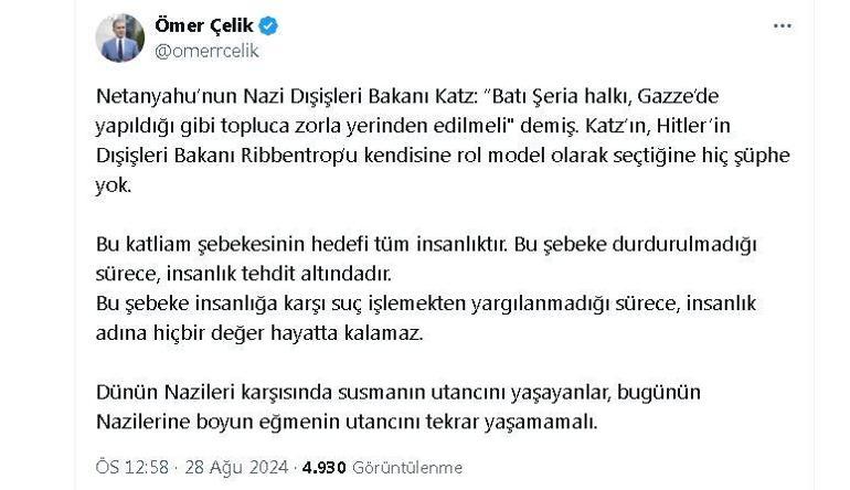 AK Partili Çelikten, İsrail Dışişleri Bakanının Batı Şeria açıklamasına tepki