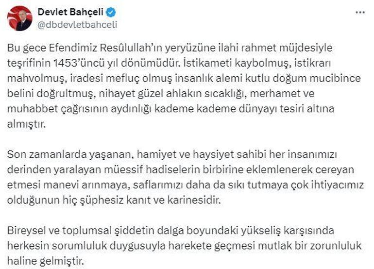 Bahçeliden Mevlit Kandili mesajı