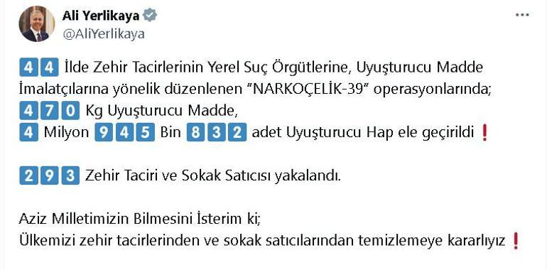 44 ilde Narkoçelik-39 operasyonları: 293 gözaltı