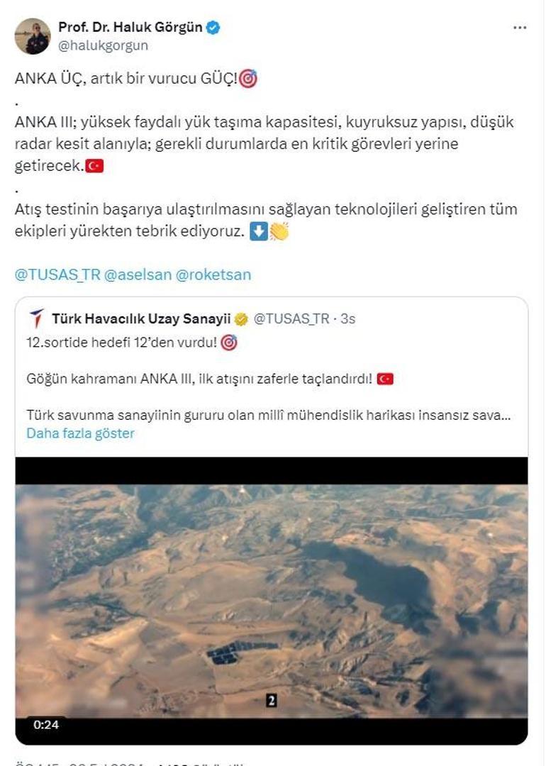 ANKA 3, ilk atışta hedefi başarıyla vurdu