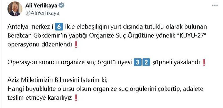 Antalya merkezli 6 ilde Kuyu-27 operasyonu: 32 gözaltı