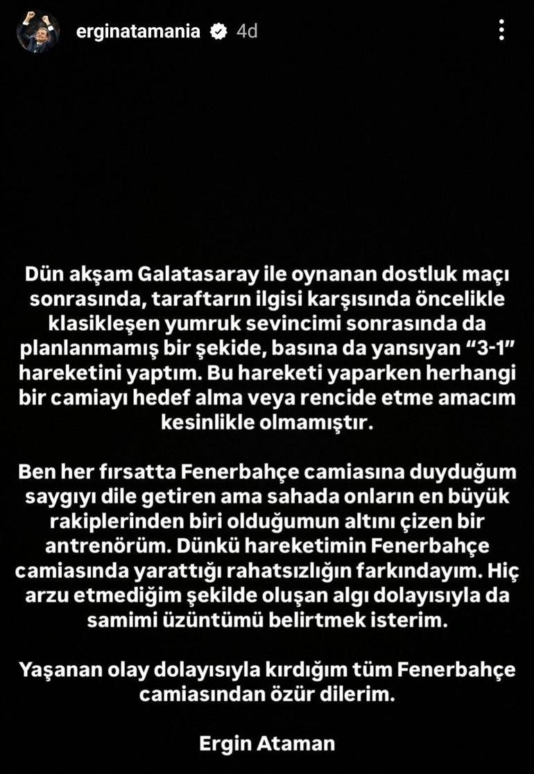 Ergin Ataman, Fenerbahçe camiasından özür diledi