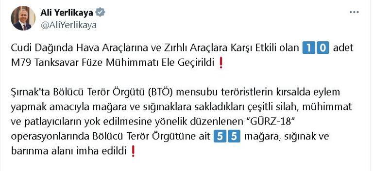 Şırnakta Gürz-18 operasyonları; 55 mağara ve sığınak imha edildi