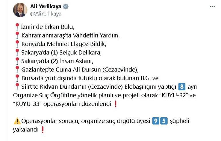 7 ilde organize suç örgütlerine Kuyu-32 ve Kuyu-33 operasyonları: 95 gözaltı