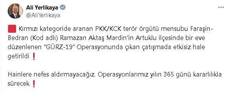 Kırmızı kategoride aranan PKK/KCKlı terörist, Mardinde etkisiz hale getirildi