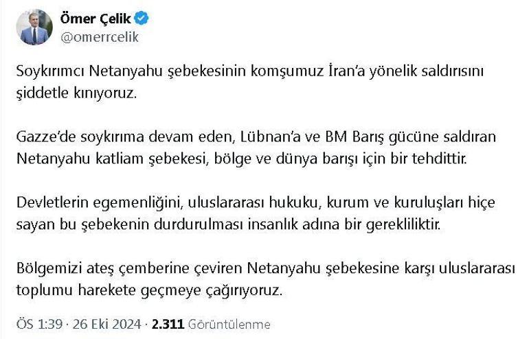 AK Partili Çelik: İrana saldırıyı şiddetle kınıyoruz