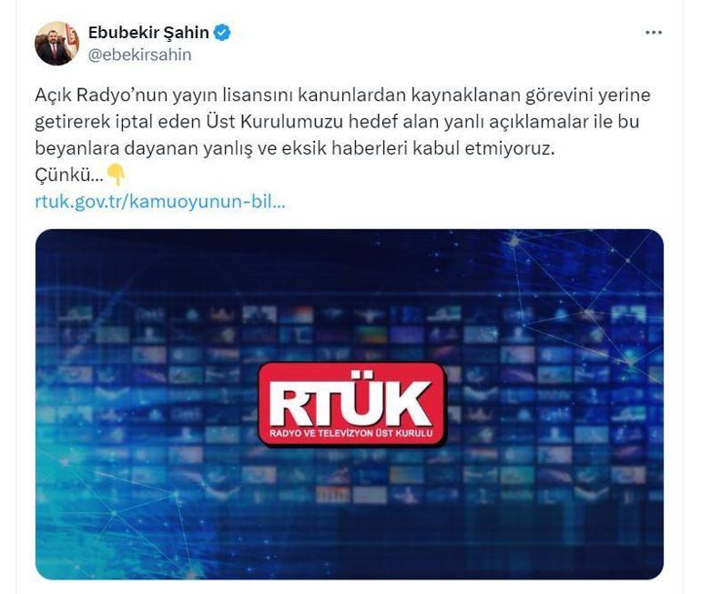 RTÜK Başkanı Şahinden Açık Radyo açıklaması: Yanlış ve eksik haberleri kabul etmiyoruz