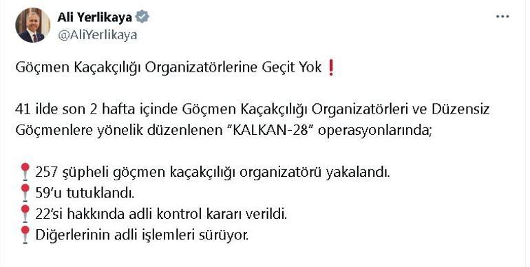 41 ilde 257 göçmen kaçakçılığı organizatörü yakalandı