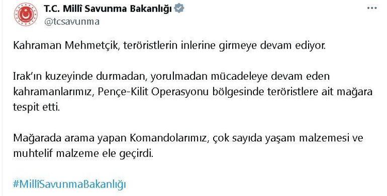 MSB: Pençe-Kilit bölgesinde çok sayıda yaşam malzemesi ele geçirildi