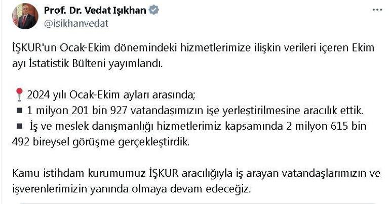 Bakan Işıkhan: 1 milyon 201 bin 927 vatandaşımızın işe yerleştirilmesine aracılık ettik