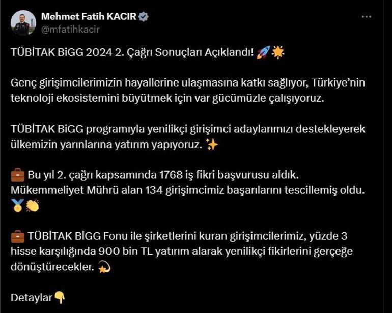 Bakan Kacır: Mükemmeliyet Mührü alan 134 girişimcimiz başarılarını tescilledi