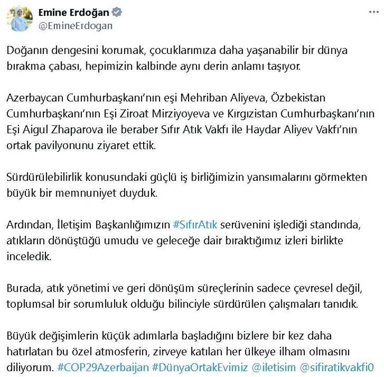 Emine Erdoğan, COP29da iklim gönüllüsü gençlerle bir araya geldi