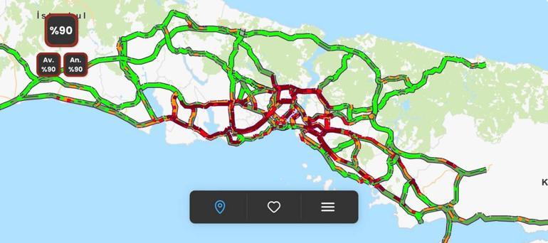 İstanbulda trafik yoğunluğu yüzde 90a ulaştı