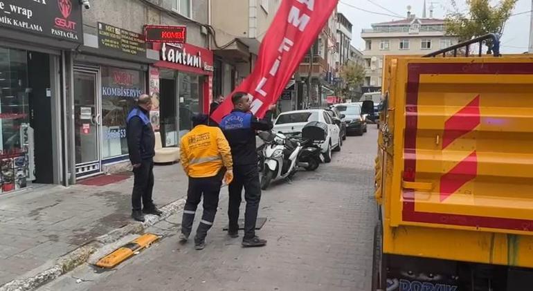 Avcılarda zabıtadan kaldırım denetimi: 2 saatte 2 kamyon malzeme toplandı