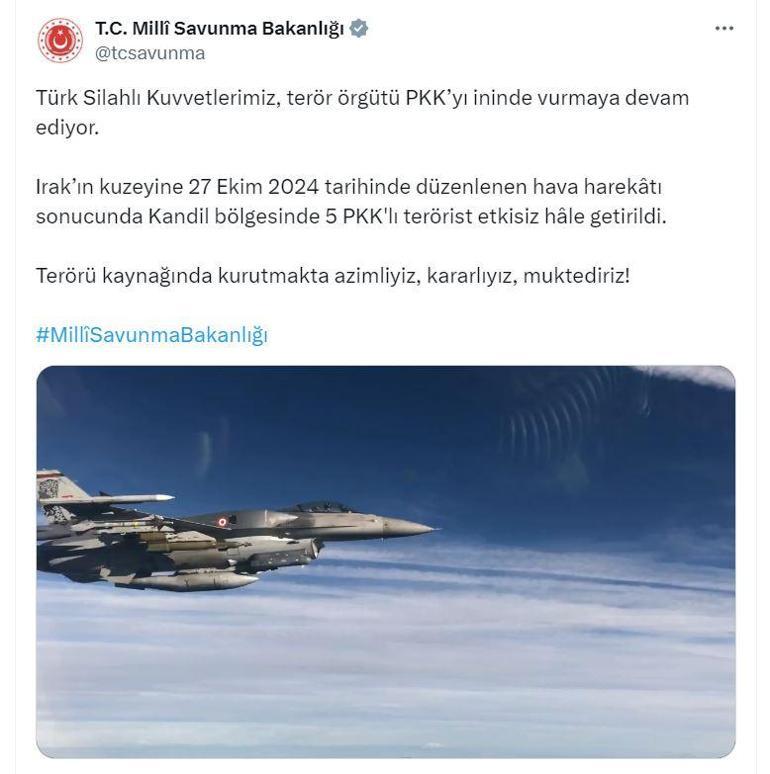 MSB: Kandil bölgesinde 5 PKKlı terörist etkisiz hale getirildi