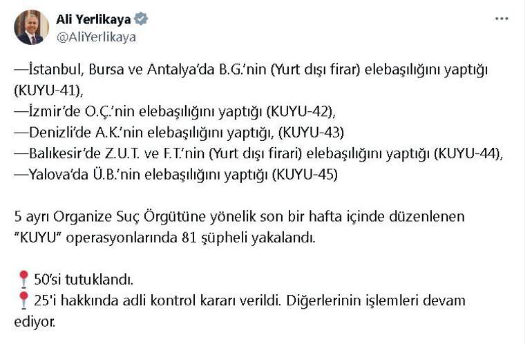 Suç örgütlerine yönelik Kuyu operasyonlarında 50 şüpheli tutuklandı