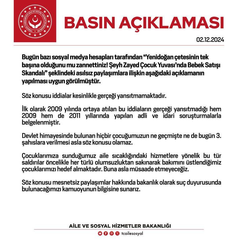 Bakanlıktan Çocuk yuvasında bebek satışı iddialarına yalanlama