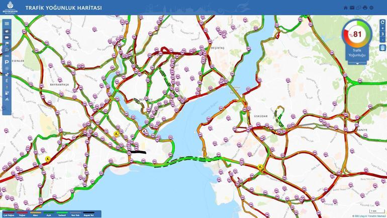 İstanbulda yağmur trafiği etkiledi, yoğunluk yüzde 85e ulaştı