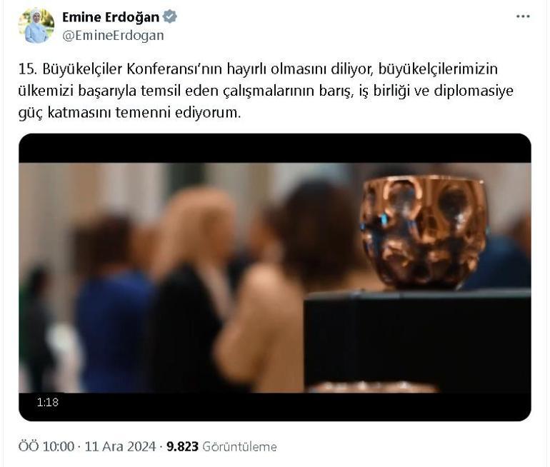 Emine Erdoğandan 15inci Büyükelçiler Konferansı paylaşımı