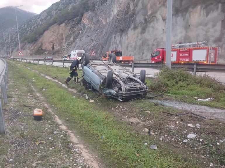 Tünel çıkışında otomobilin bariyere çarptığı kaza kamerada; 1 yaralı